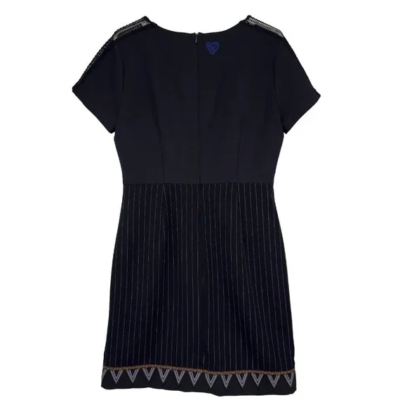 DESIGUAL  Pinstripe Lace Shoulder & Embroidered Hem Black Sheath LBD Dress EU 40 - Picture 6 of 11